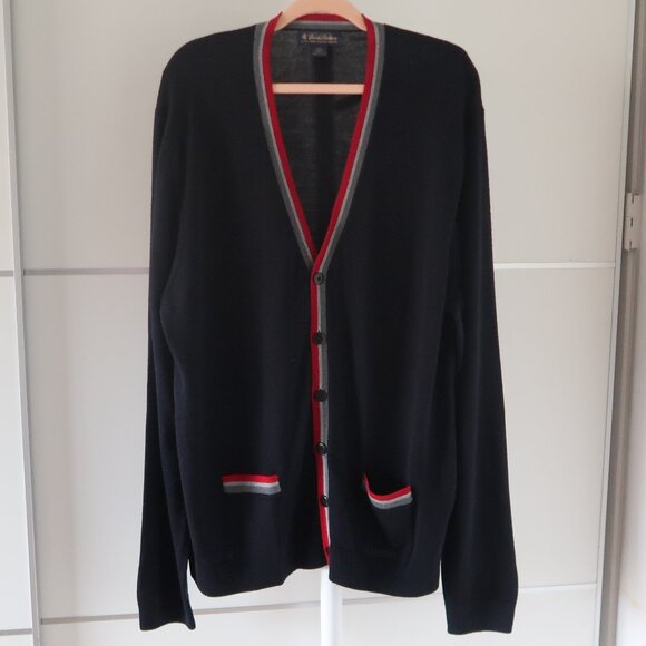 Brooks Brothers Men’s Italian Merino Wool Long Sleeve Cardigan XXL Navy Red Grey - Picture 5 of 10